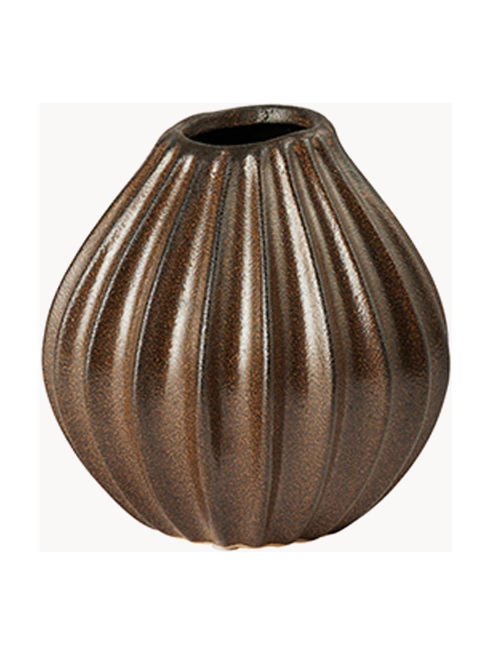 Handgefertigte Vase Wide mit reaktiver Glasur, H 15 cm, Keramik, glasiert, Dunkelbraun mit Metallic-Gold-Finish, Ø 15 x H 15 cm