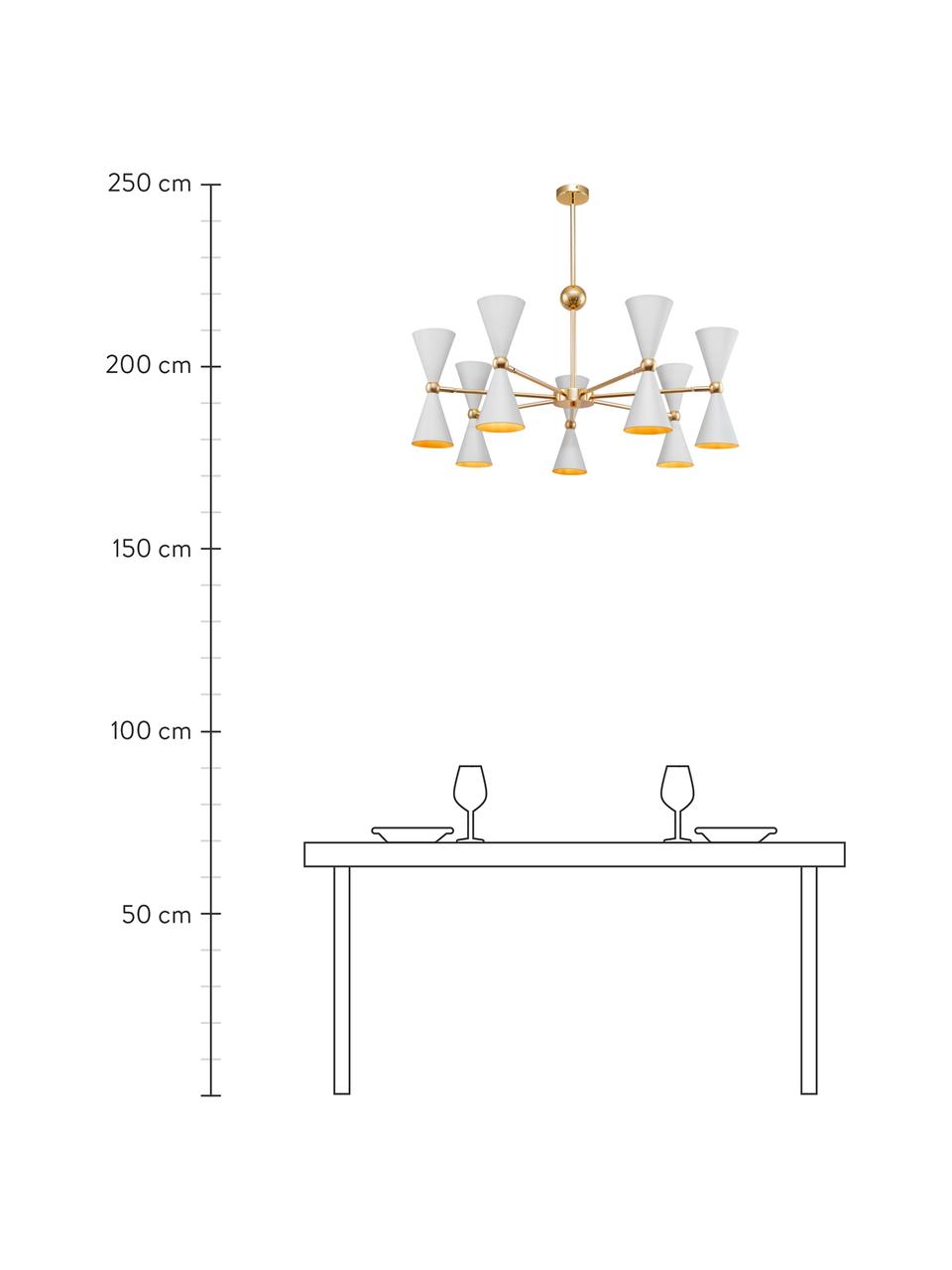 Großer Kronleuchter Vesper im Retro-Style, Baldachin: Metall, beschichtet, Dekor: Metall, beschichtet, Weiß, Goldfarben, Ø 91 x H 82 cm