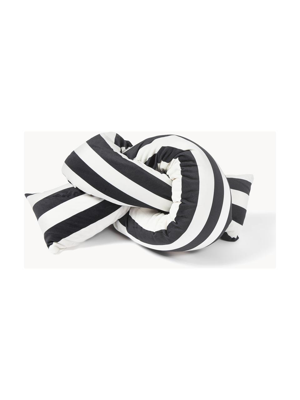 Pruhovaný sametový dekorační polštář Knot, Černá, tlumeně bílá, Š 145 cm, D 33 cm