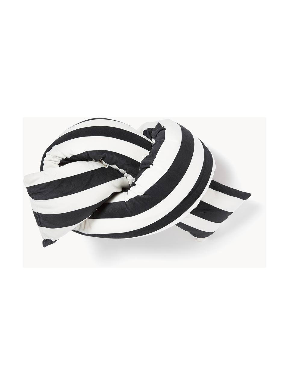 Cojín nudo de terciopelo a rayas Knot, Funda: terciopelo (100% poliéste, Negro, Off White, An 145 x L 33 cm