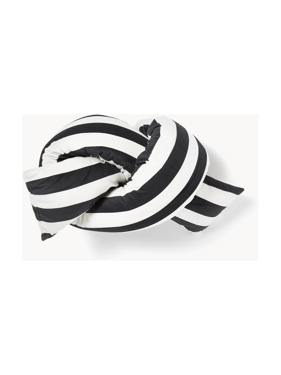 Cuscino decorativo imbottito in velluto a righe Knot, Rivestimento: velluto (100% poliestere,, Nero, bianco latte, Larg. 145 x Lung. 33 cm