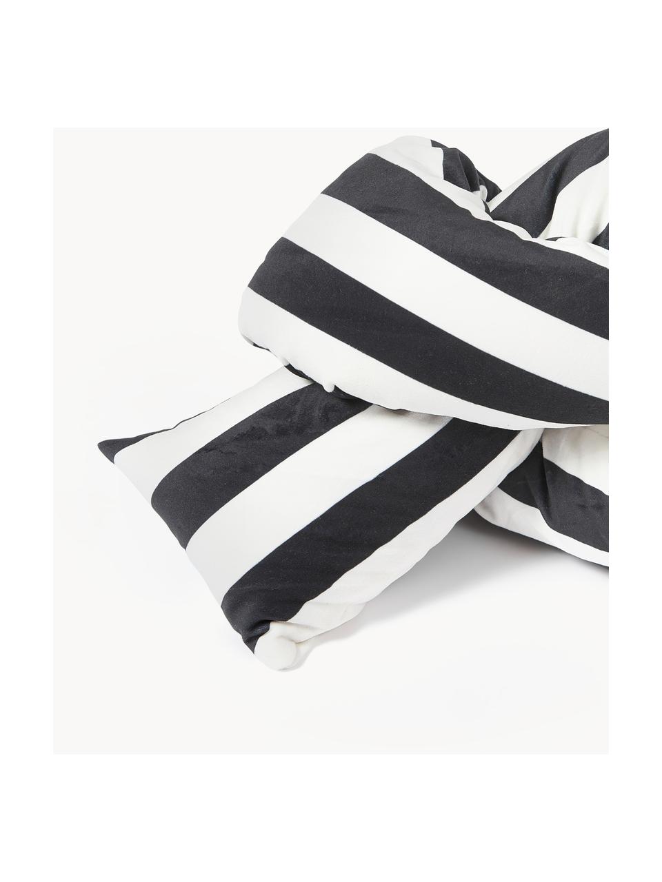Cojín nudo de terciopelo a rayas Knot, con relleno, Funda: terciopelo (100% poliéste, Negro, Off White, An 145 x L 33 cm