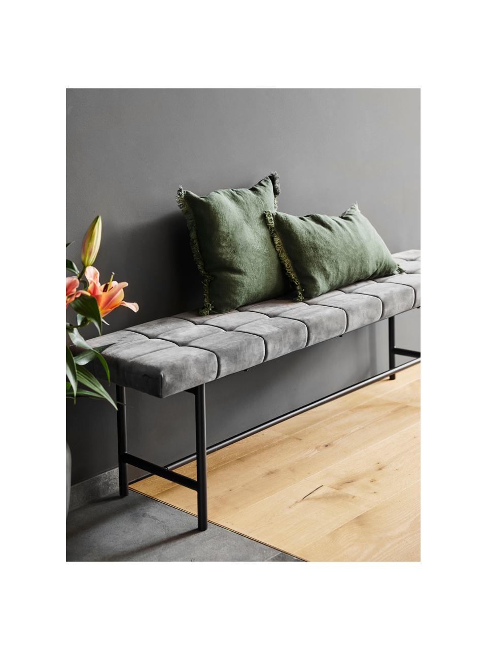 Banquette design capitonnée en velours Sigfrid, Velours gris foncé, larg. 160 x haut. 47 cm