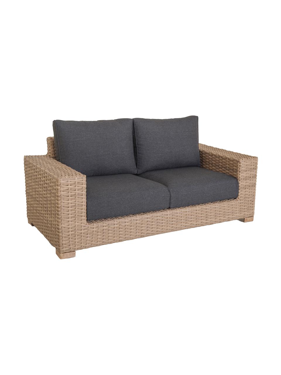 Garten-Loungesofa Saba aus Polyratten (2-Sitzer), Korpus: Polyrattan, UV-beständig, Gestell: Aluminium, Bezug: Polyester, UV-beständig u, Braun, B 180 x T 88 cm