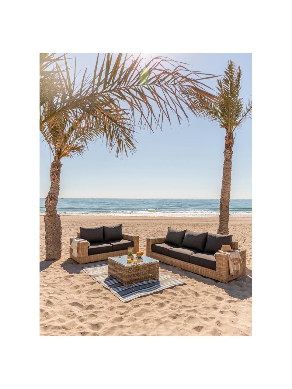 Outdoor bank Saba (2-zits), Frame: polyrotan, UV-bestendig, Poten: massief acaciahout, Frame: aluminium, Bekleding: polyester, UV-bestendig e, Bruin, 180 x 74 cm