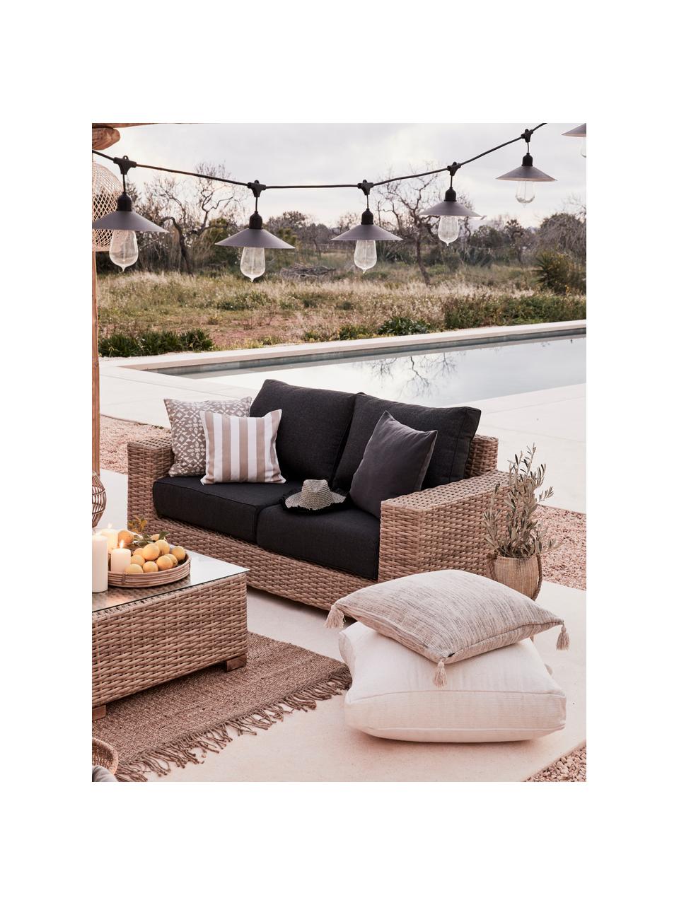 Garten-Loungesofa Saba aus Polyratten (2-Sitzer), Korpus: Polyrattan, UV-beständig, Füße: Akazienholz, massiv, Gestell: Aluminium, Bezug: Polyester, UV-beständig u, Braun, B 180 x T 88 cm