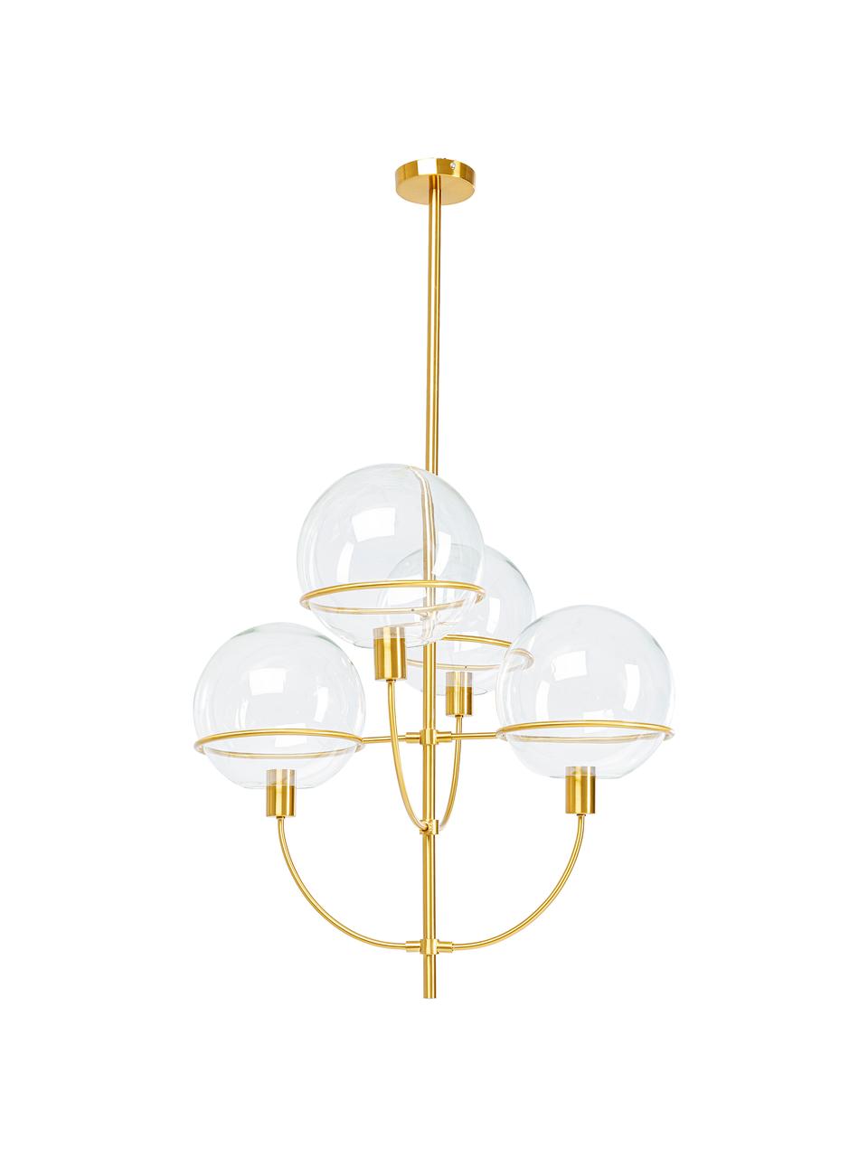 Grote hanglamp Lantern, Baldakijn: gecoat metaal, Transparant, goudkleurig, Ø 68 x H 120 cm