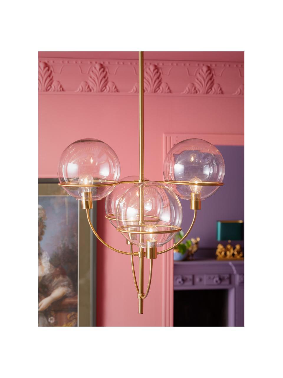 Große Pendelleuchte Lantern, Baldachin: Metall, beschichtet, Transparent, Goldfarben, Ø 68 x H 120 cm
