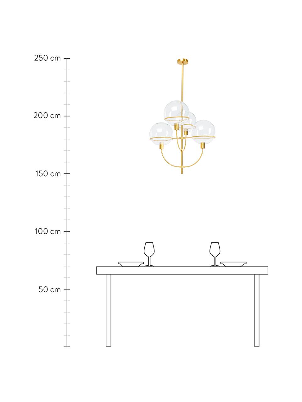 Grote hanglamp Lantern, Baldakijn: gecoat metaal, Transparant, goudkleurig, Ø 68 x H 120 cm