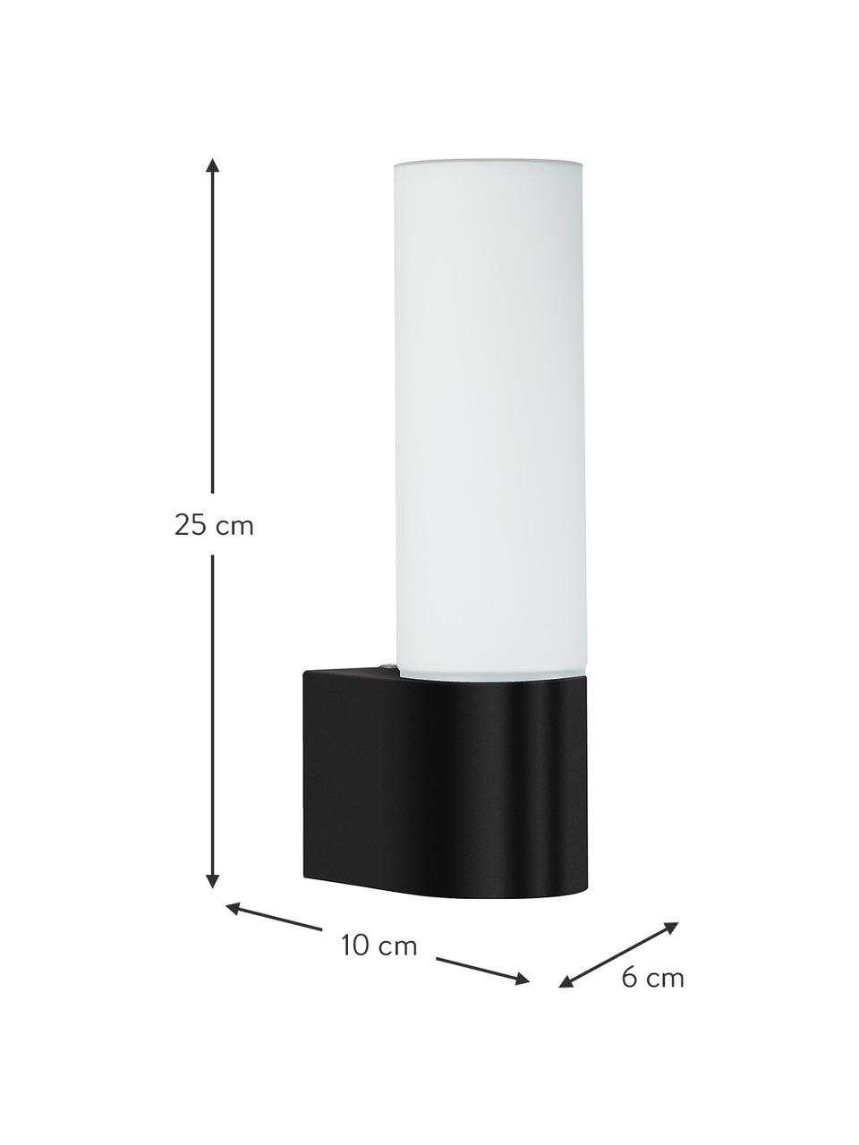 Wandlamp Cosenza met geïntegreerde stopcontact, Lampenkap: opaalglas, Zwart, wit, B 6 x D 10 cm