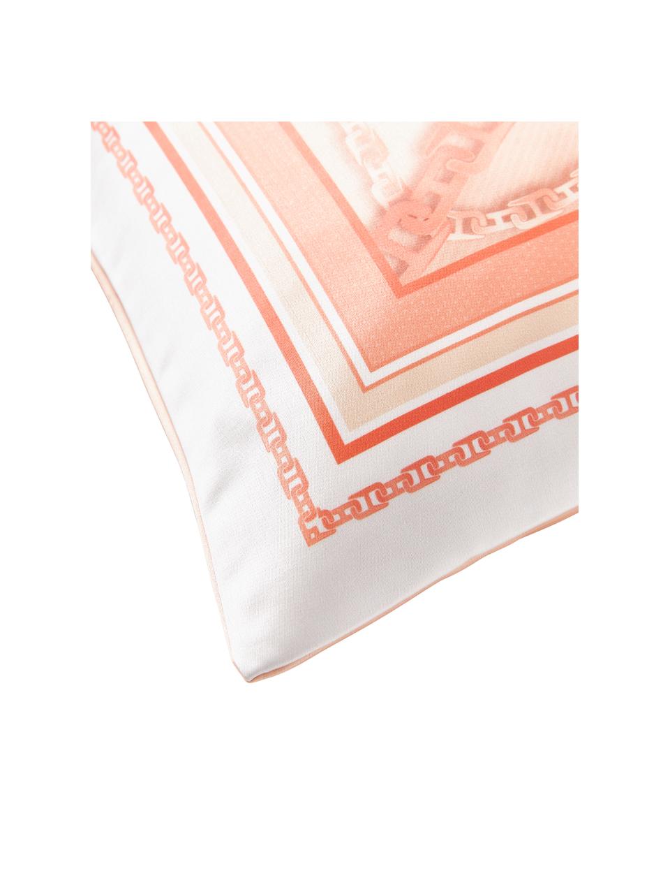Povlak na polštář v hedvábném vzhledu s řetízkovým potiskem Chiarina, 100 % polyester, Bílá, korálová, Š 45 cm, D 45 cm