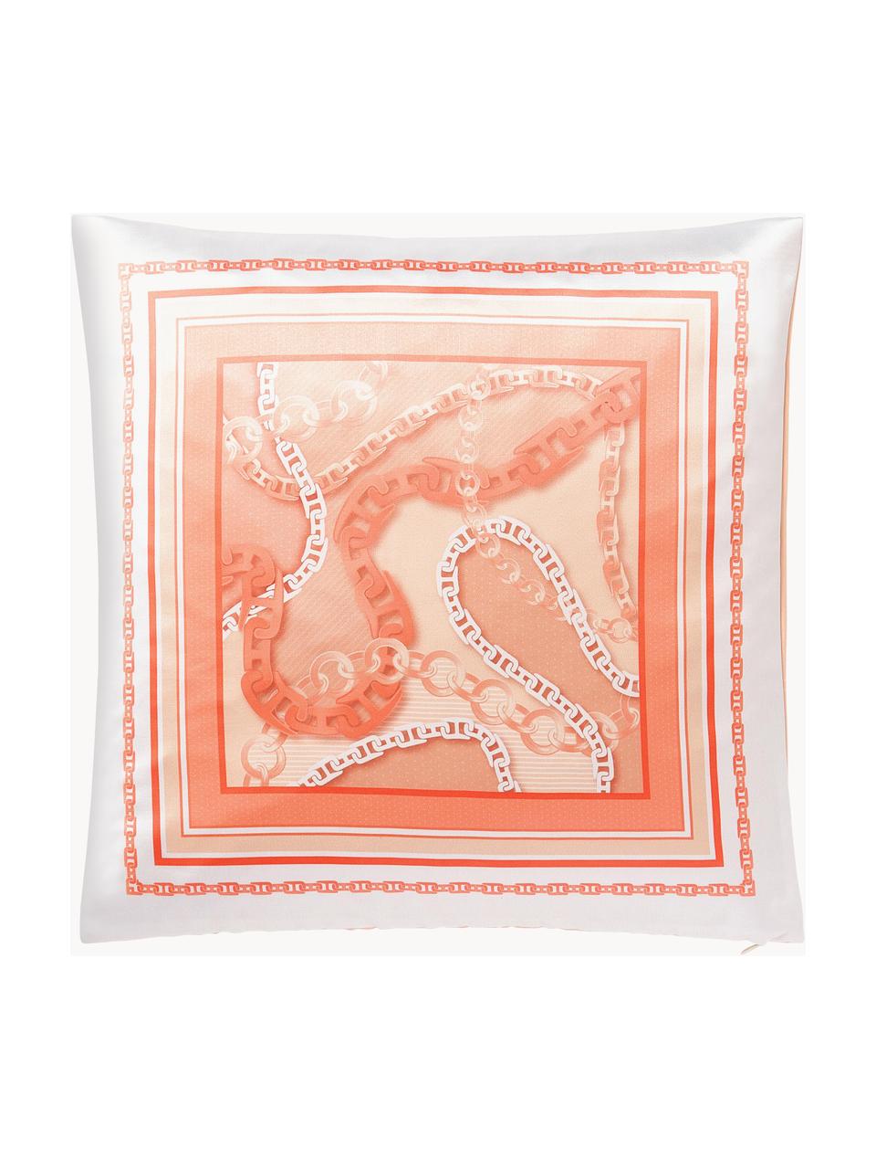 Povlak na polštář v hedvábném vzhledu s řetízkovým potiskem Chiarina, 100 % polyester, Bílá, korálová, Š 45 cm, D 45 cm