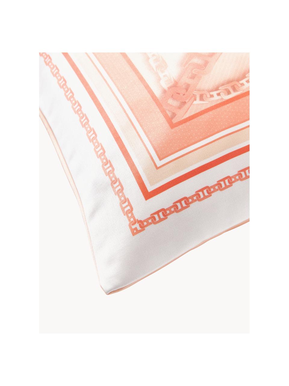Kissenhülle Chiarina in Seidenoptik mit Kettenaufdruck, 100 % Polyester, Off White, Korallrot, B 45 x L 45 cm