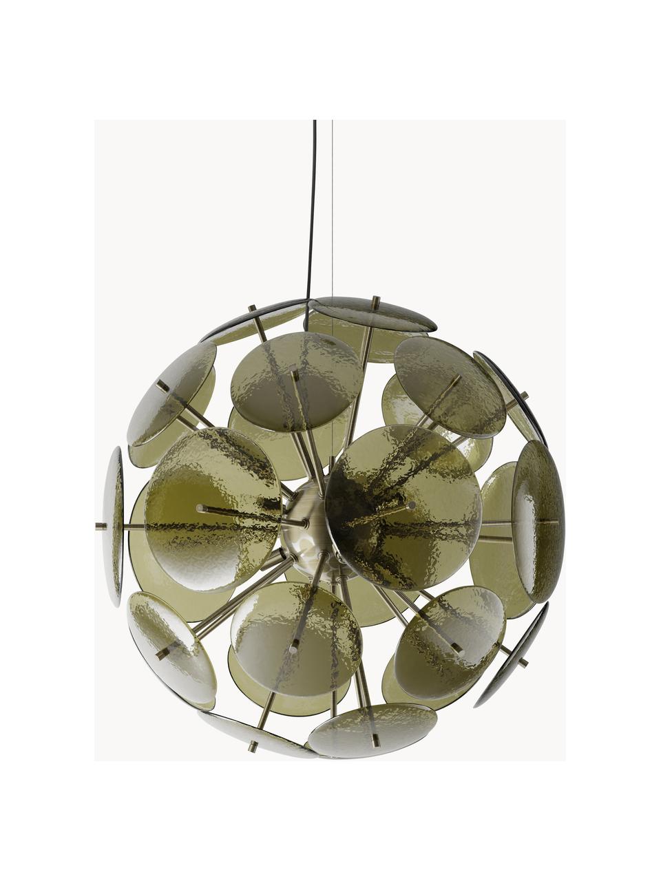 Lampa wisząca ze szkła Mireille, Oliwkowy zielony, odcienie złotego, Ø 55 x 55 cm