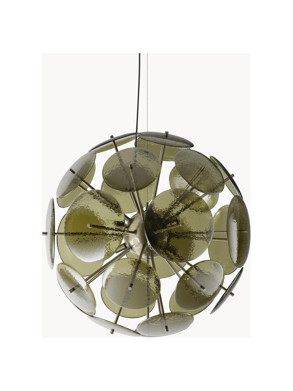 Lampada a sospensione in vetro Mireille, Paralume: vetro, Struttura: metallo, Verde oliva, dorato, Ø 55 x Alt. 55 cm