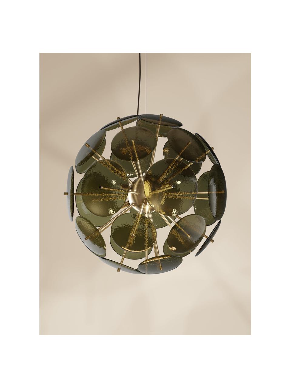 Sklenená závesná lampa Mireille, Olivovozelená, odtiene zlatej, Ø 55 x V 55 cm