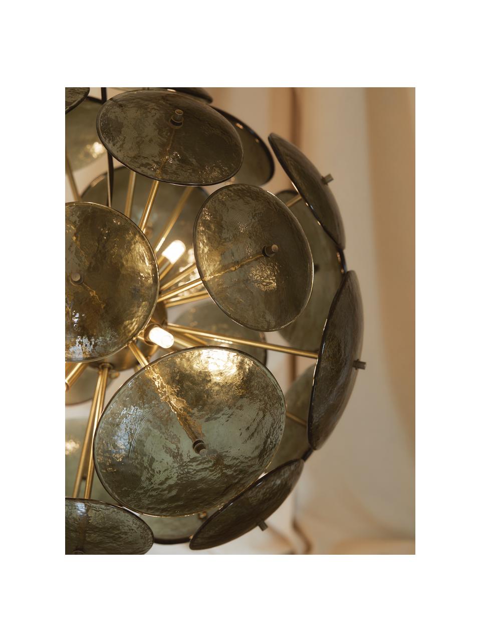 Lampa wisząca ze szkła Mireille, Oliwkowy zielony, odcienie złotego, Ø 55 x 55 cm