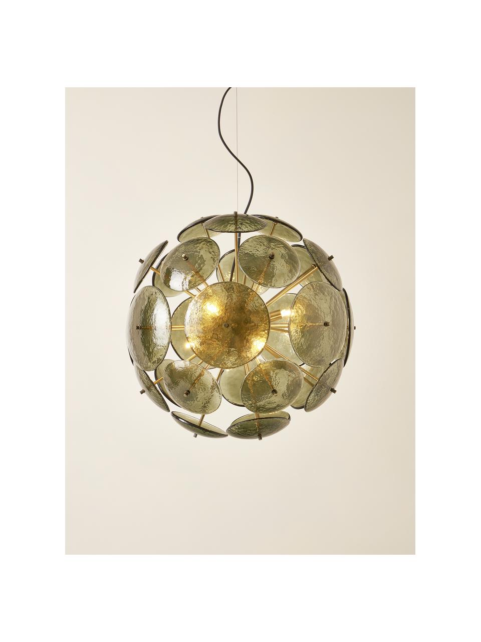 Hanglamp Mireille van glas, Lampenkap: glas, Olijfgroen, goudkleurig, Ø 55 x H 55 cm