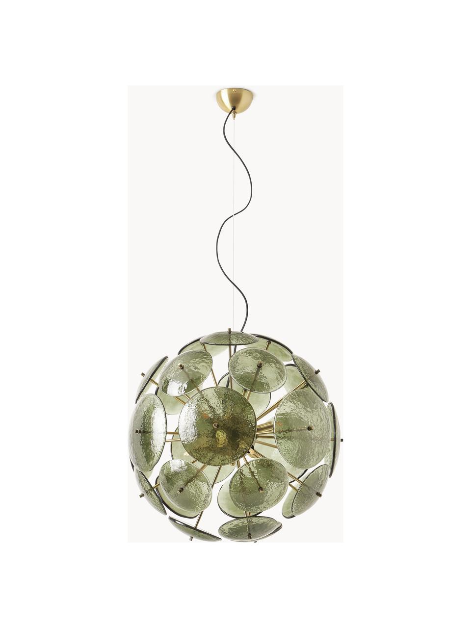 Lámpara de techo de vidrio Mireille, Pantalla: vidrio, Estructura: metal, Verde oliva, dorado, Ø 55 x Al 55 cm