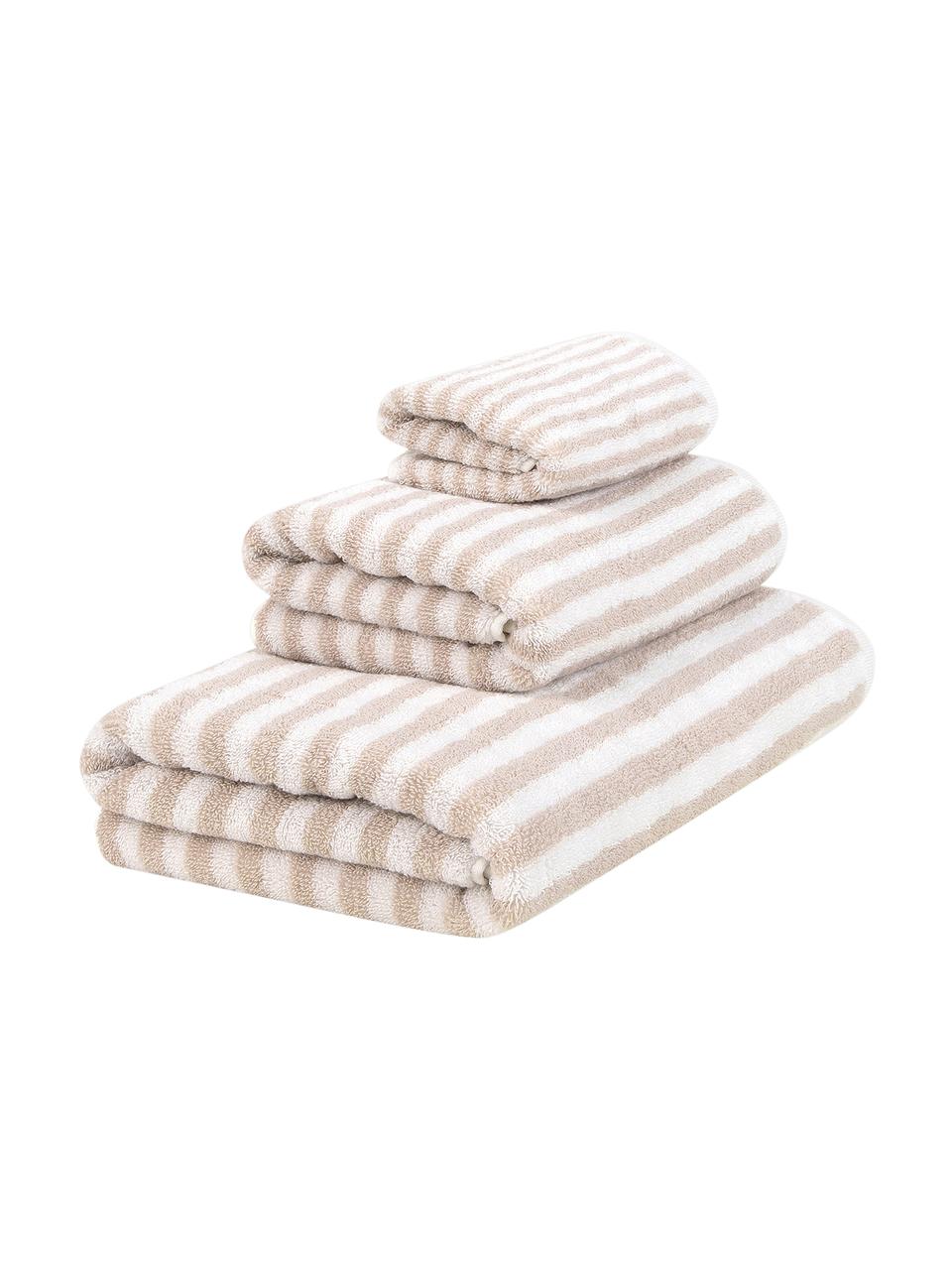 Set 3 asciugamani a righe Viola, Sabbia, bianco crema, Set in varie misure