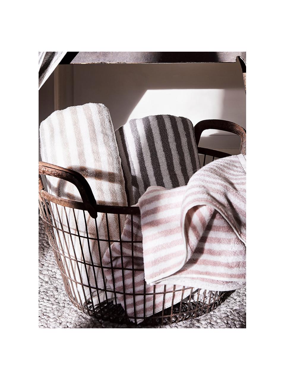 Set de toallas a rayas Viola, 3 uds., Color arena, blanco crema, Set de diferentes tamaños