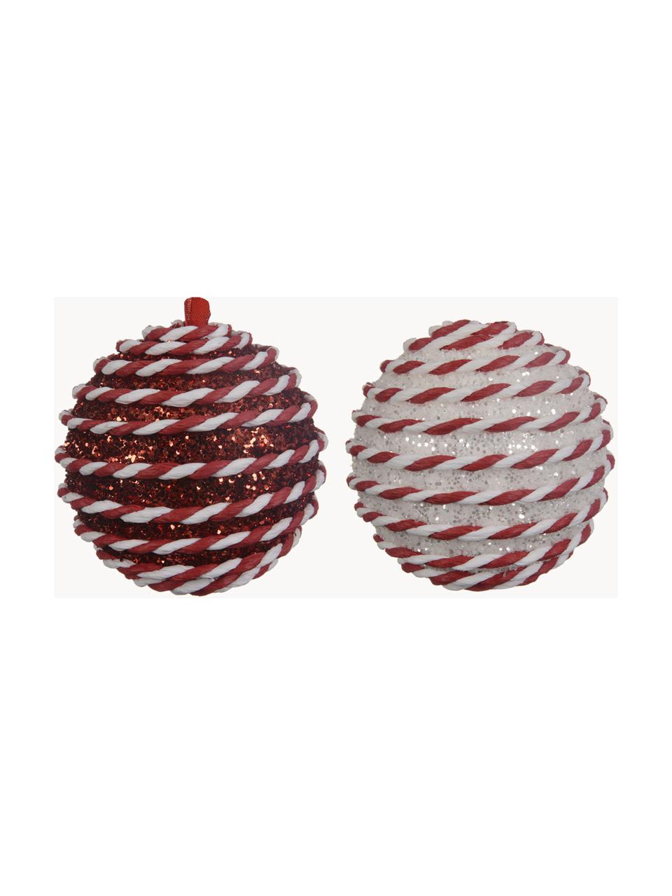 Boules de Noël Pop, 12 élém., Mousse, Rouge, blanc, Ø 8 cm