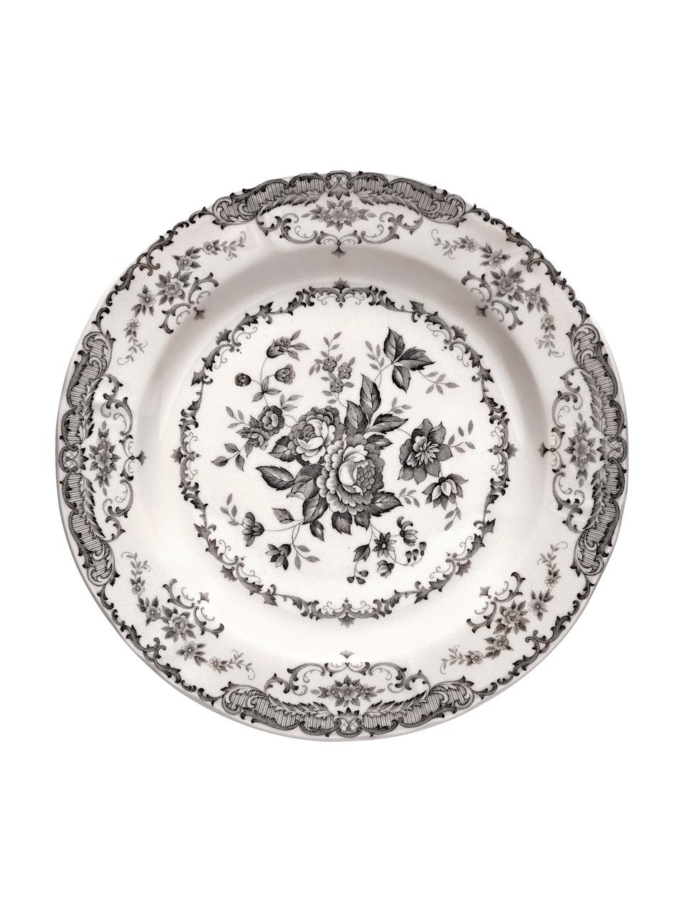 Piatto da colazione con motivo floreale Rose 2 pz, Ceramica, Bianco, nero, Ø 21 x Alt. 1 cm