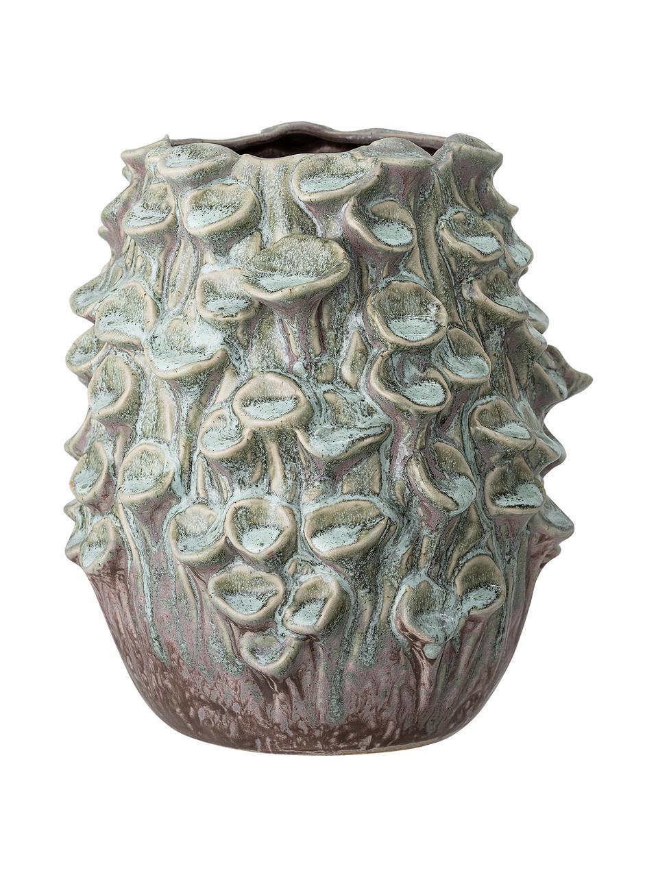 Handgefertigte Vase Rigo aus Steingut, Steingut, Grün, Ø 22 x H 24 cm