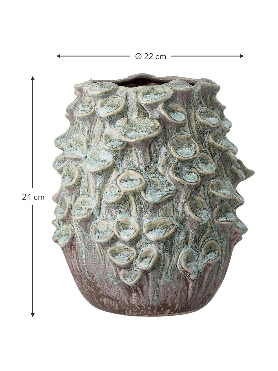 Handgefertigte Vase Rigo aus Steingut, Steingut, Grün, Ø 22 x H 24 cm
