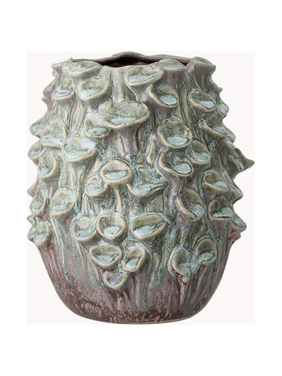 Handgefertigte Vase Rigo aus Steingut, H 24 cm, Steingut, Grün- und Brauntöne, Ø 22 x H 24 cm