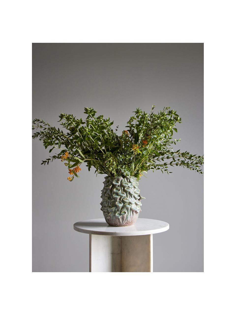 Handgefertigte Vase Rigo aus Steingut, H 24 cm, Steingut, Grün- und Brauntöne, Ø 22 x H 24 cm
