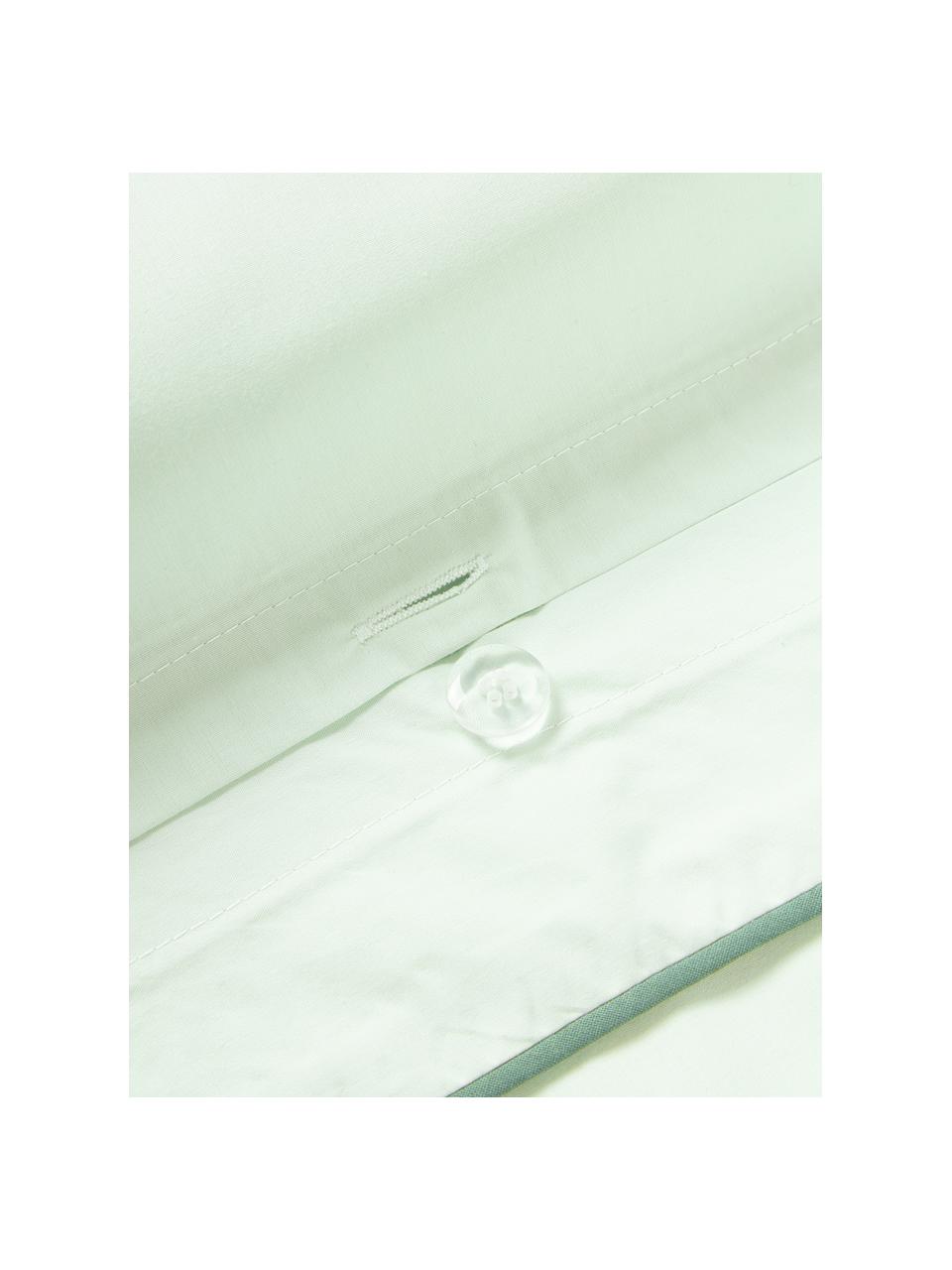 Housse de couette en percale de coton avec passepoil Daria, Vert sauge, vert, larg. 200 x long. 200 cm