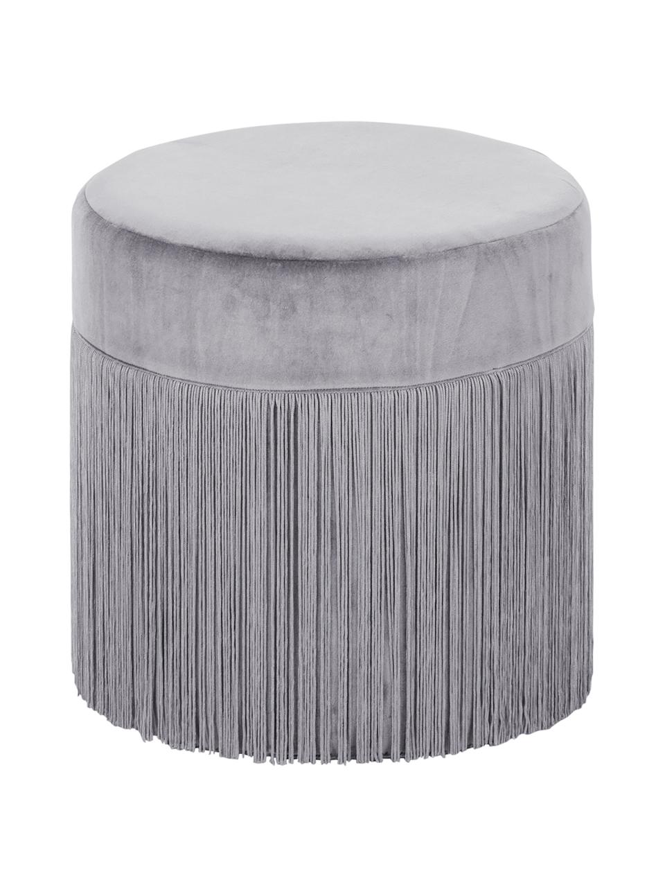 Pouf à franges gris clair Adriana, Gris clair, ∅ 40 x haut. 40 cm