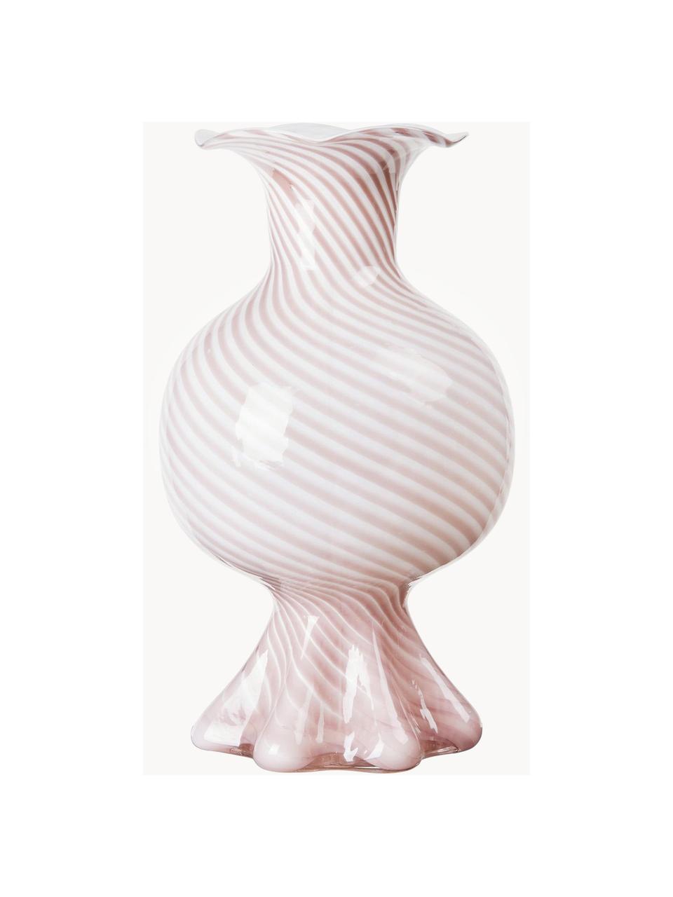 Ručně foukaná skleněná váza Mella, Foukané sklo, Světle růžová, bílá, Ø 18 cm, V 30 cm