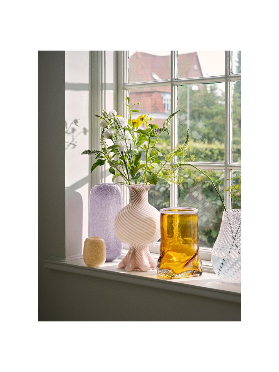 Ručně foukaná skleněná váza Mella, Foukané sklo, Světle růžová, bílá, Ø 18 cm, V 30 cm