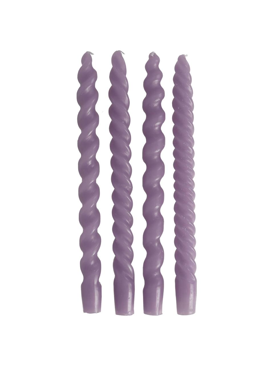 Komplet świec stołowych Spiral, 4 elem., Wosk, Lila, Ø 2,5 x W 31 cm