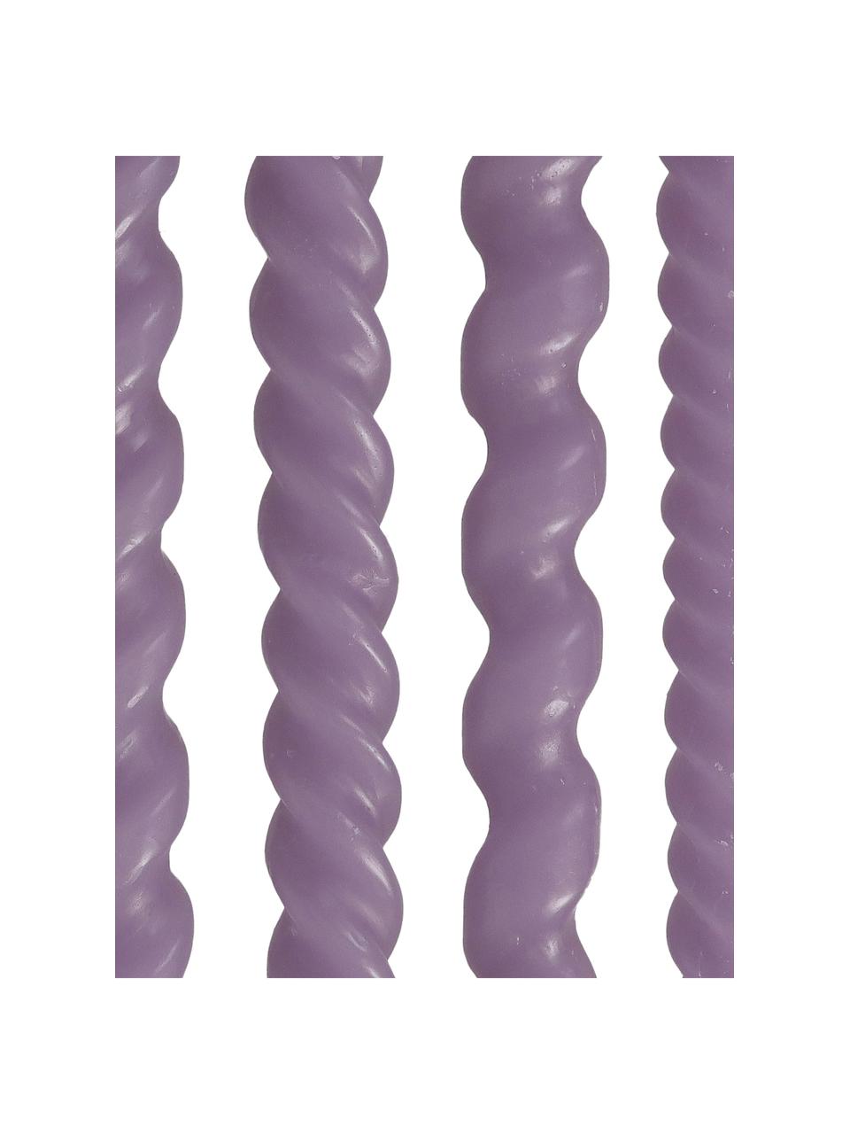 Stabkerzen Spiral, 4 Stück, Wachs, Lila, Ø 2,5 x H 31 cm