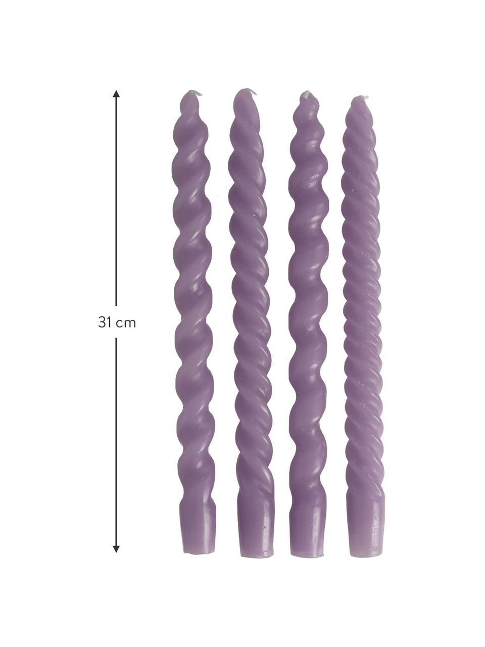 Set 4 candele a bastoncino Spiral, Cera, Lilla, Ø 2,5 x Alt. 31 cm