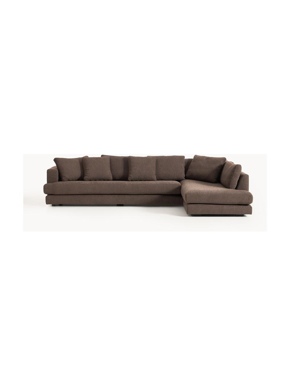 Sofa Bouclé XL Tribeca, Tapicerka: Bouclé (93% poliester, 6%, Stelaż: drewno bukowe, drewno sos, Nogi: drewno sosnowe Ten produk, Ciemnobrązowy Bouclé, S 326 x G 192 cm, prawostronna