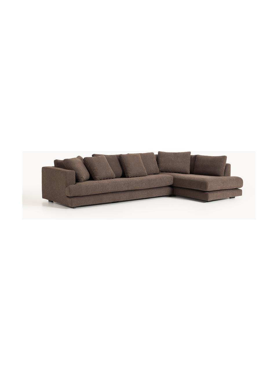 Sofa Bouclé XL Tribeca, Tapicerka: Bouclé (93% poliester, 6%, Stelaż: drewno bukowe, drewno sos, Nogi: drewno sosnowe Ten produk, Ciemnobrązowy Bouclé, S 326 x G 192 cm, prawostronna