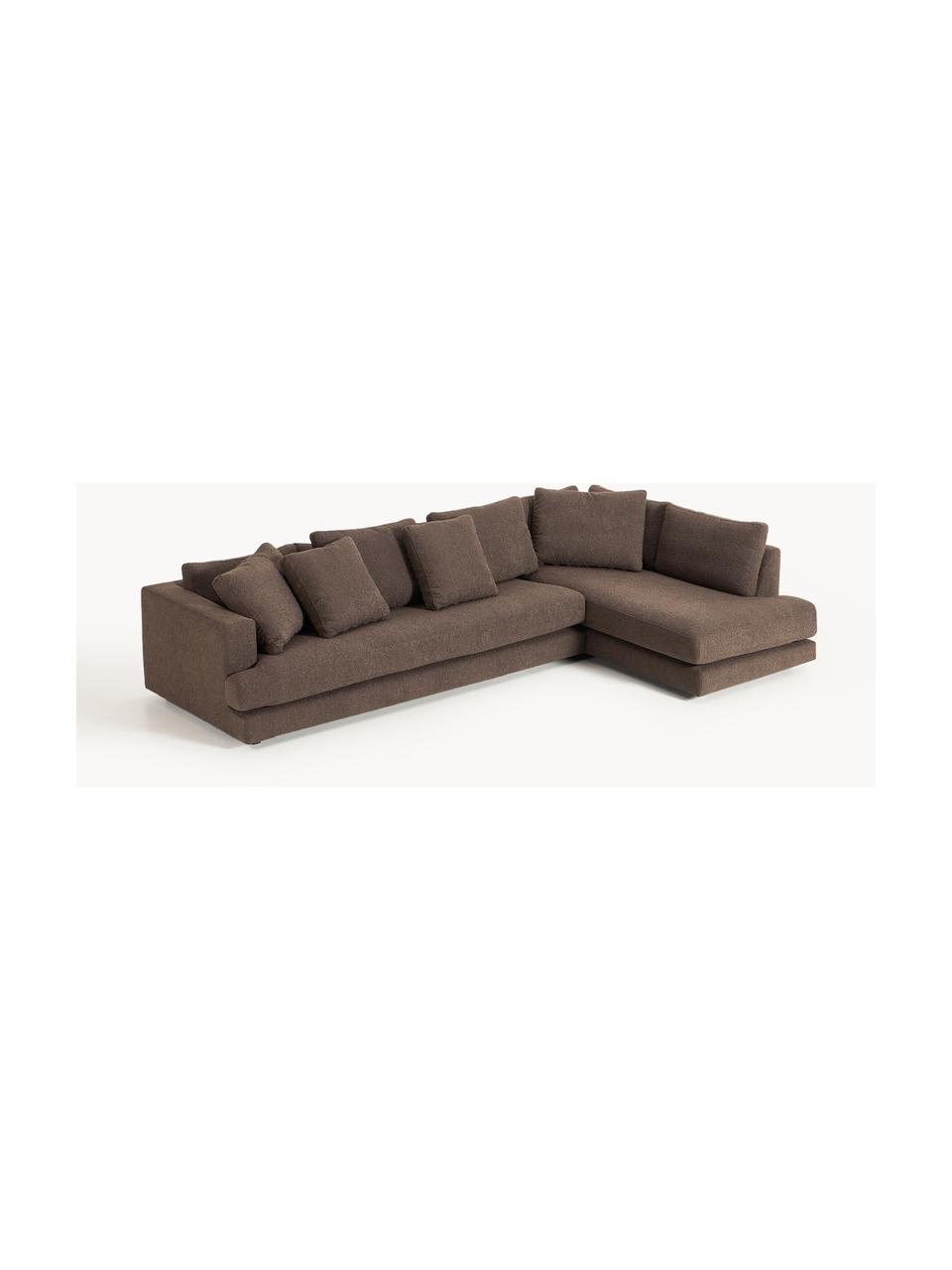 Sofa Bouclé XL Tribeca, Tapicerka: Bouclé (93% poliester, 6%, Stelaż: drewno bukowe, drewno sos, Nogi: drewno sosnowe Ten produk, Ciemnobrązowy Bouclé, S 326 x G 192 cm, prawostronna