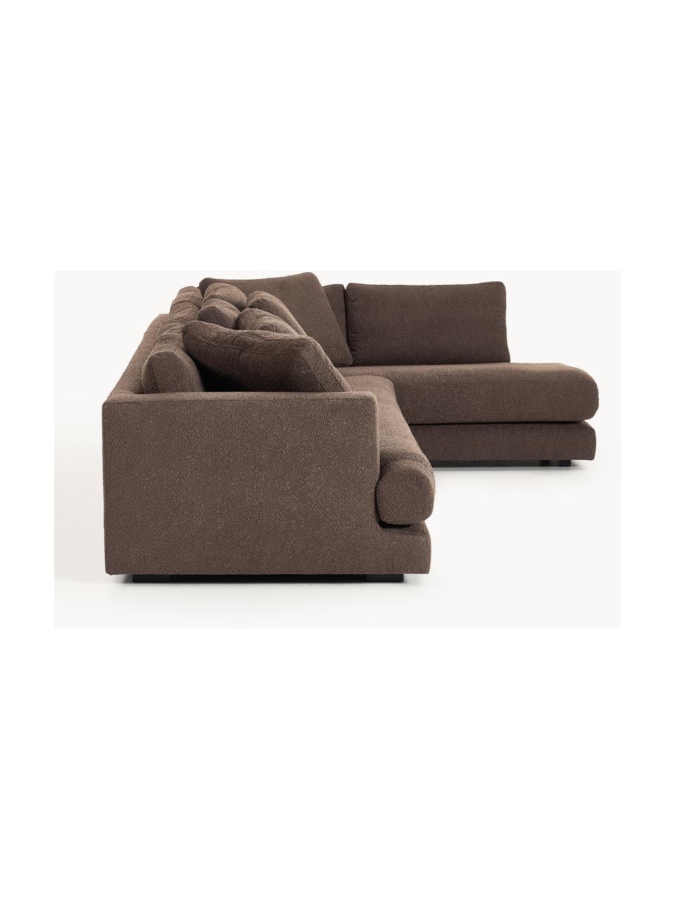 Sofa Bouclé XL Tribeca, Tapicerka: Bouclé (93% poliester, 6%, Stelaż: drewno bukowe, drewno sos, Nogi: drewno sosnowe Ten produk, Ciemnobrązowy Bouclé, S 326 x G 192 cm, prawostronna