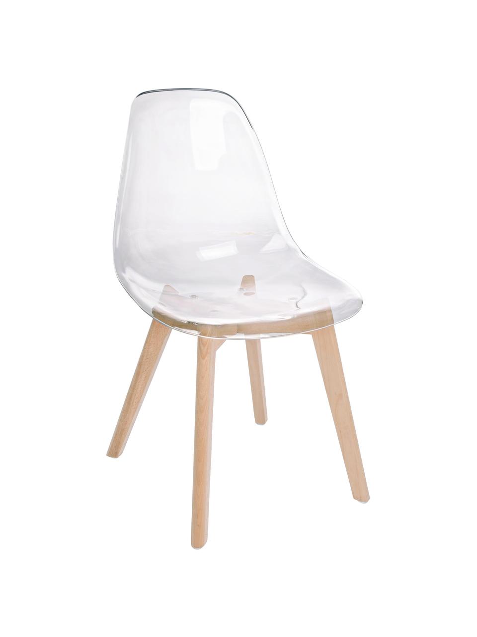 Transparante stoelen Easy, 2 stuks, Zitvlak: kunststof, Poten: beukenhout, Transparant, beukenhout, B 52 x D 47 cm