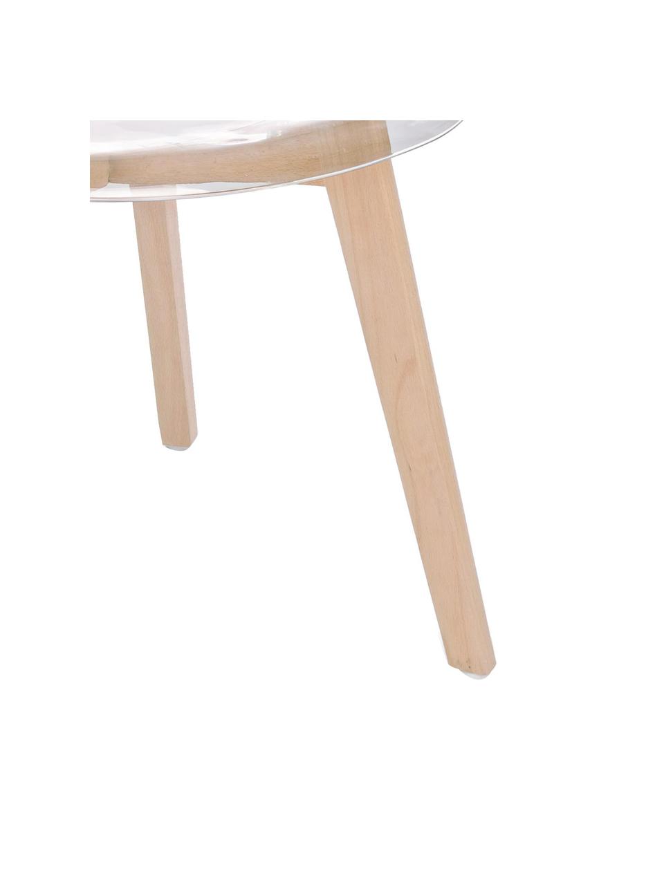 Transparente Stühle Easy, 2 Stück, Sitzfläche: Kunststoff, Beine: Buchenholz, Transparent, Buchenholz, B 51 x T 47 cm