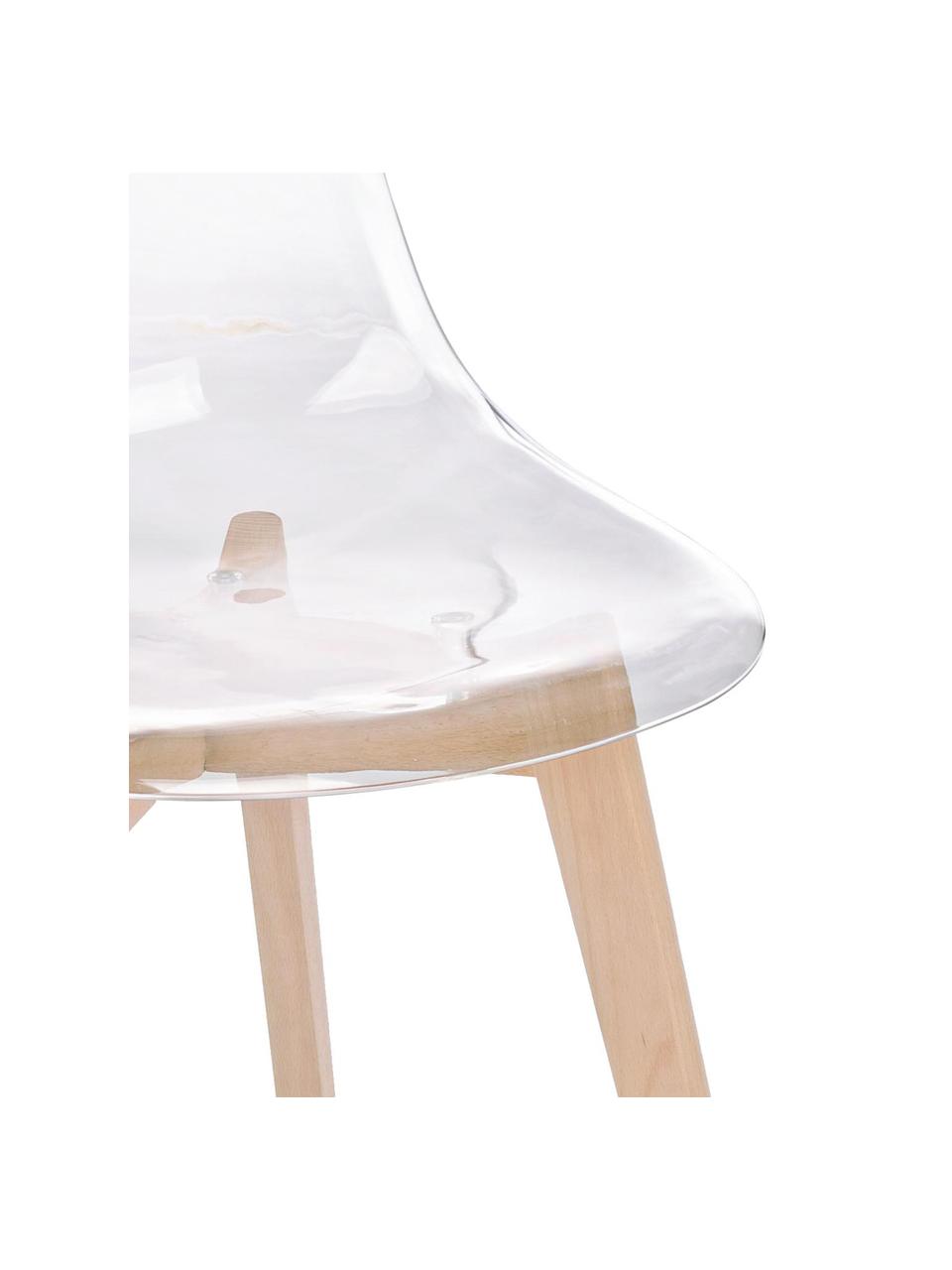 Transparante stoelen Easy, 2 stuks, Zitvlak: kunststof, Poten: beukenhout, Transparant, beukenhout, B 52 x D 47 cm