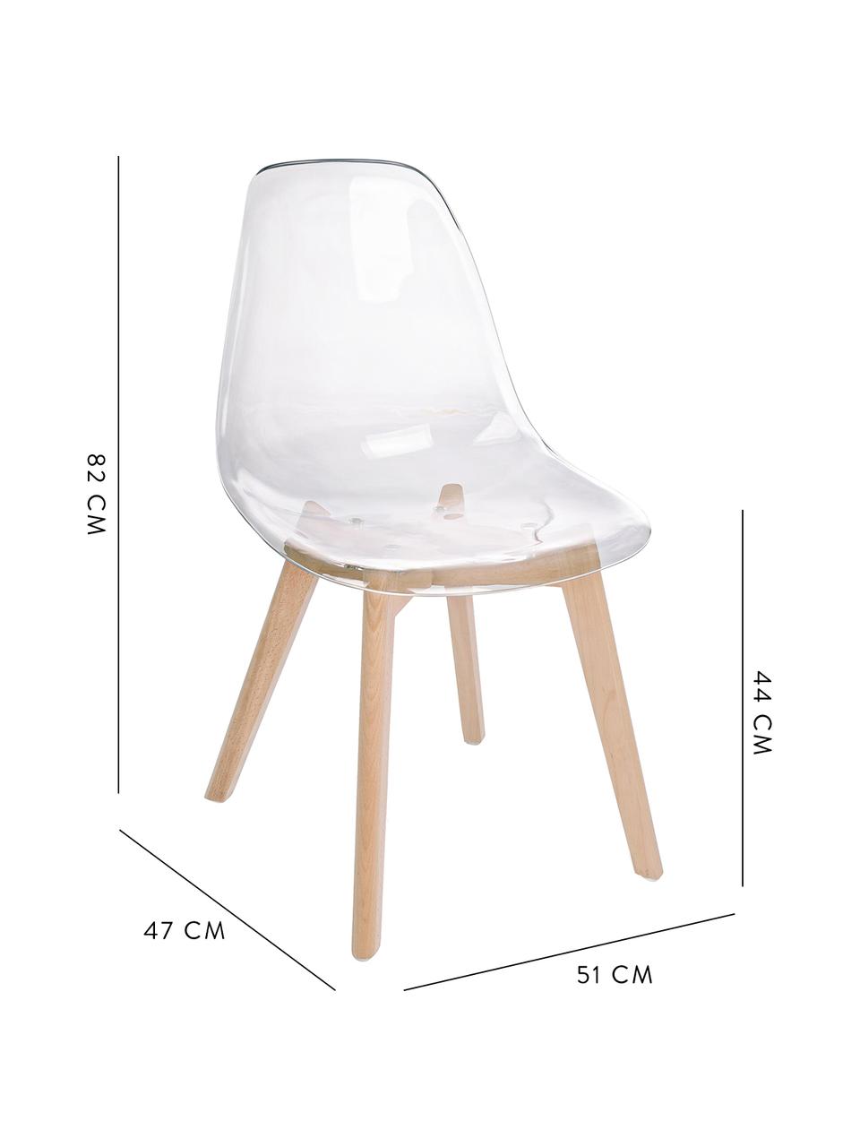 Chaise avec assise transparente Easy, 2 pièces, Transparent, bois de hêtre