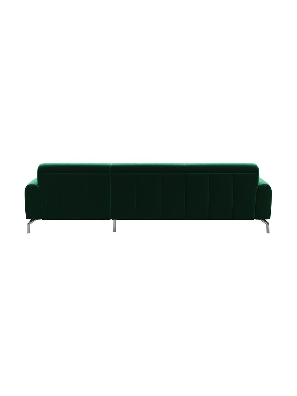 Sofa narożna z aksamitu Puzo, Tapicerka: 100% aksamit poliestrowy,, Nogi: metal lakierowany, Ciemnozielony, S 240 x G 165 cm