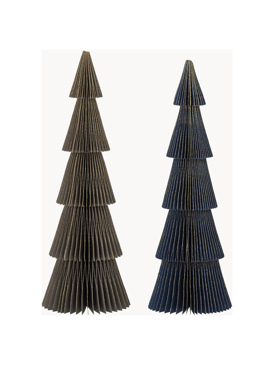 Set 2 alberi decorativi Milan,, Carta, Verde scuro, blu scuro, Ø 10 x Alt. 30 cm