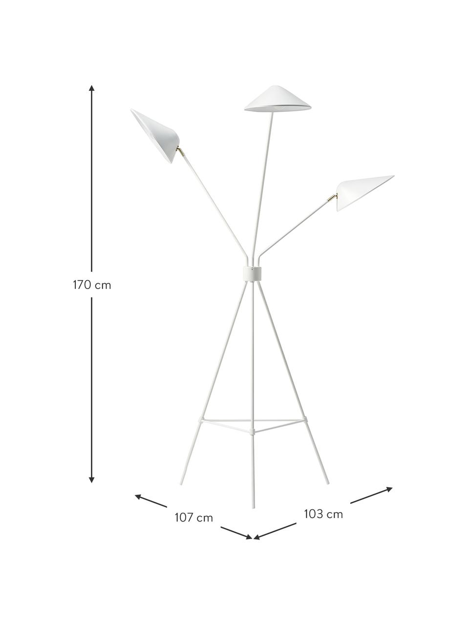 Lampada da terra grande treppiede con decoro in oro bianco Neron, Paralume: metallo verniciato a polv, Struttura: metallo verniciato a polv, Bianco, Larg. 103 x Alt. 170 cm