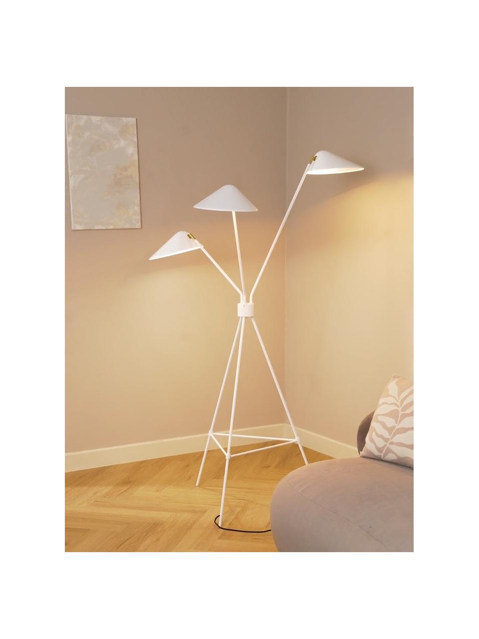 Neron driepoot vloerlamp in wit, Lampenkap: gepoedercoat metaal, Decoratie: vermessingd metaal, Wit, B 103 x H 170 cm